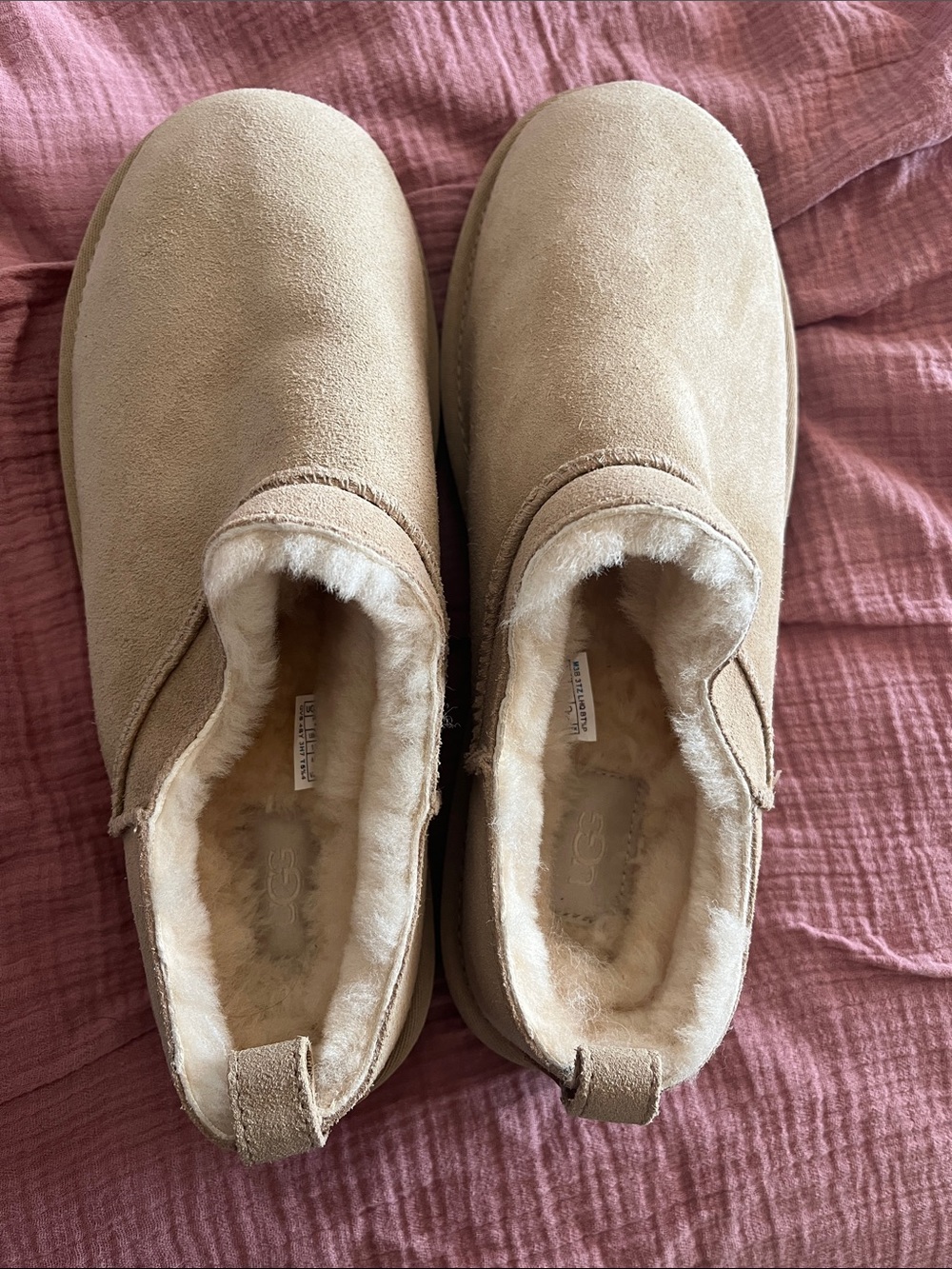 Ugg Lamb Fur Lined Mini Bootie Shoes Light Brown Size 10